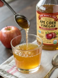 pouring apple cider vinegar into pink salt drink