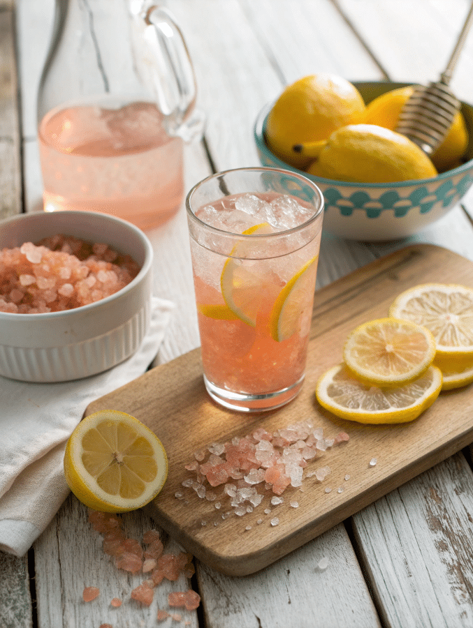 Pink salt weight loss recipe drink with lemon and warm water