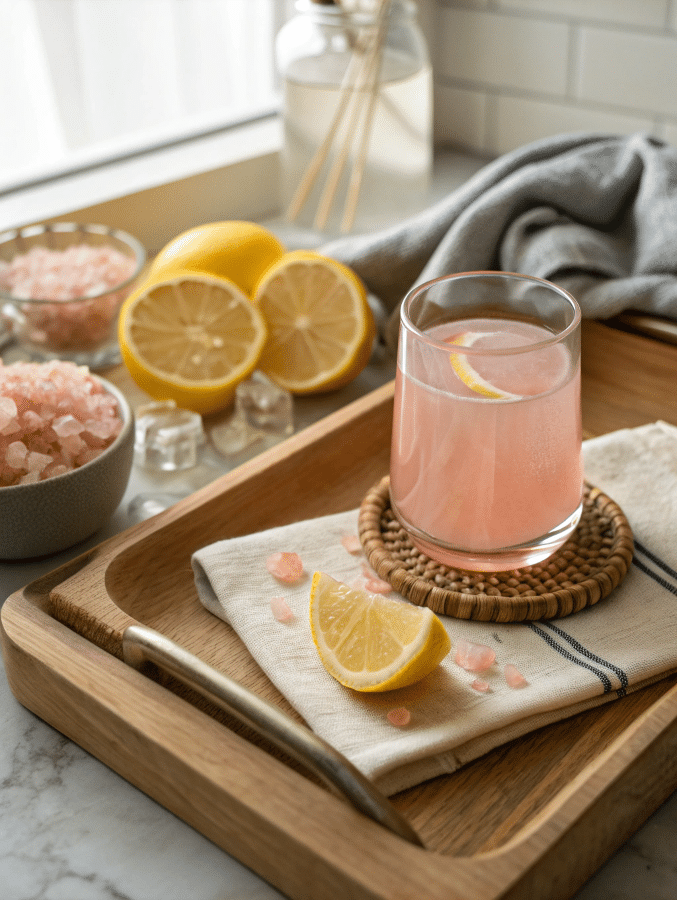 Served pink salt weight loss drink in glass