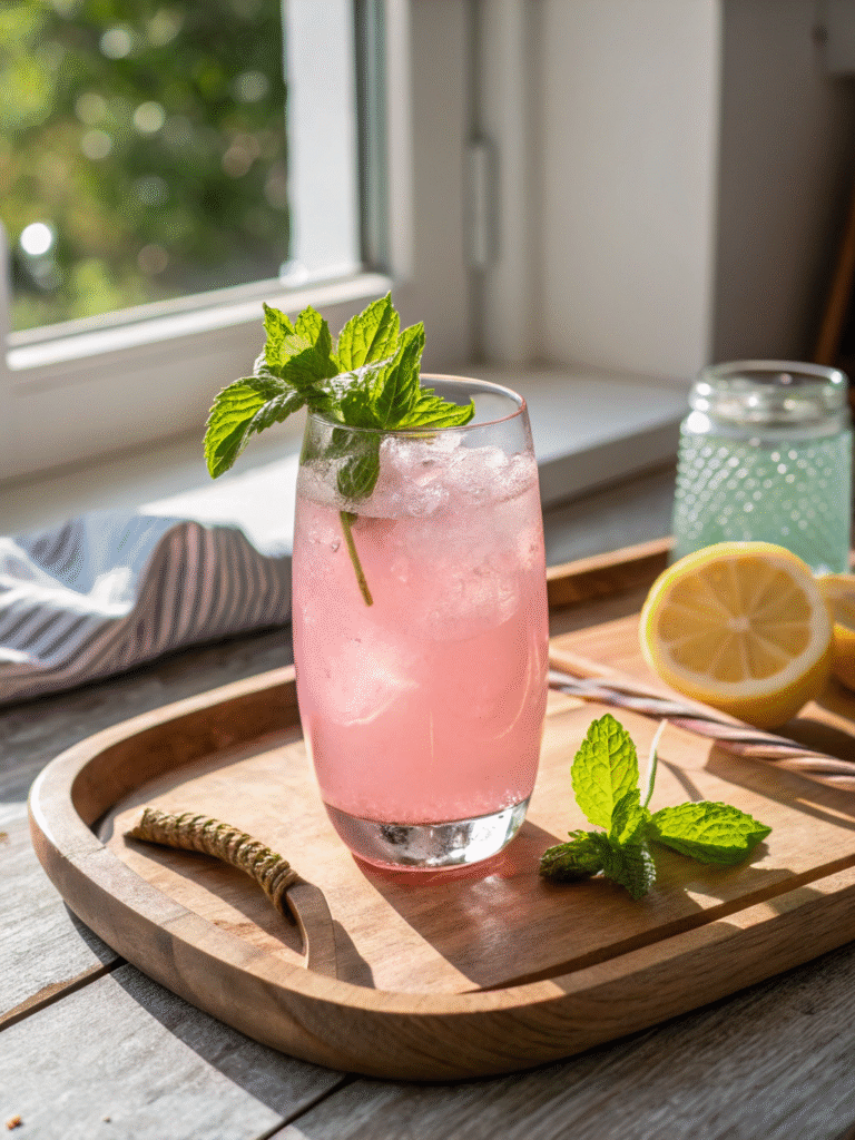 Served pink salt trick recipe for weight loss with lemon and mint garnish