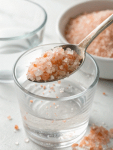 Adding pink Himalayan salt to warm water