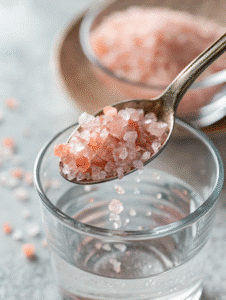 Adding pink salt to water and stirring