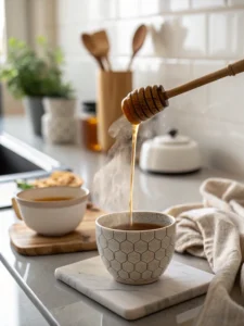 Drizzling raw honey into Japanese Pink Salt Recipe
