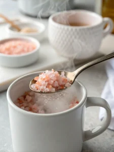 Stirring pink salt into warm water for Japanese Pink Salt Recipe