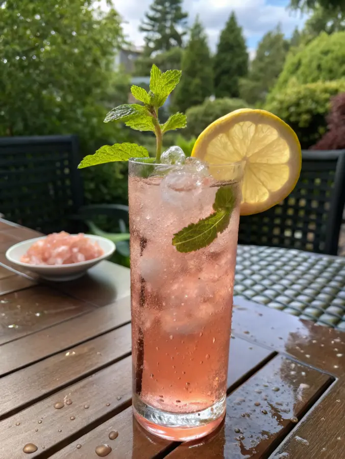 Oprah Pink Salt Recipe iced version served with lemon and mint