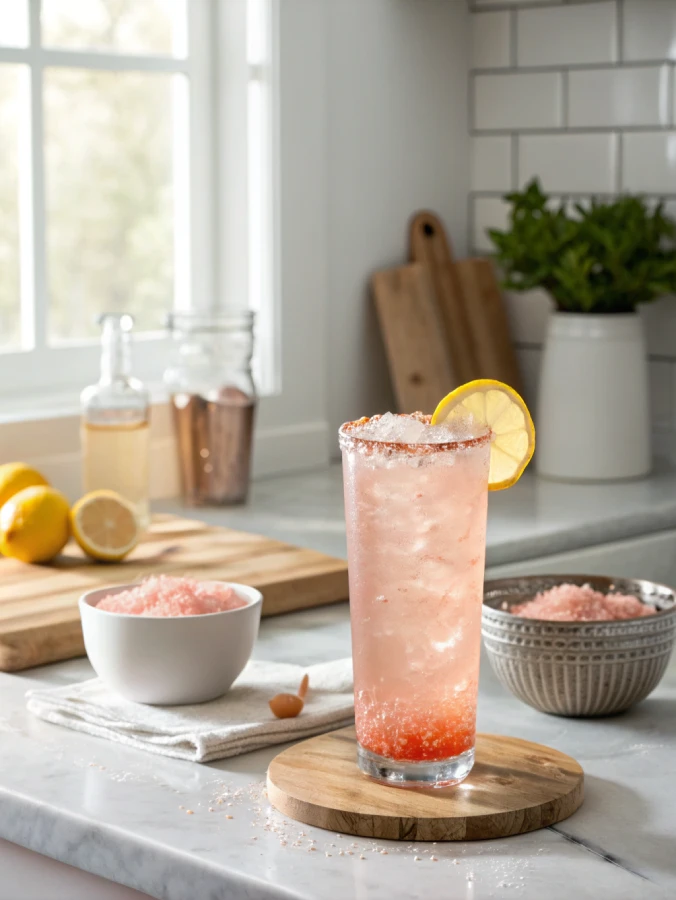 Oprah Pink Salt Recipe morning drink in a bright kitchen
