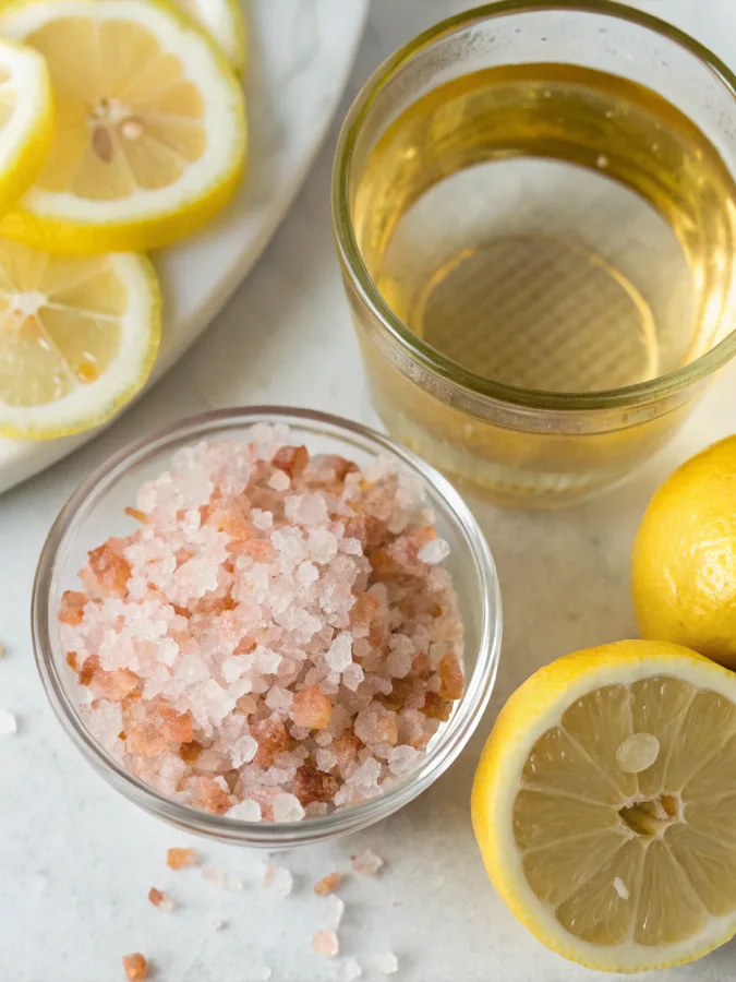 pink salt diet recipe ingredients on white background
