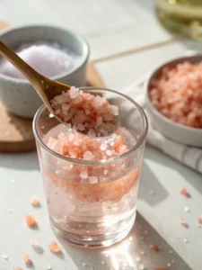Adding Himalayan pink salt to warm water