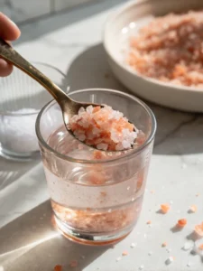 stirring pink salt into water