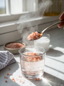 Adding Himalayan pink salt to warm filtered water