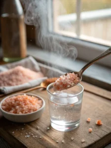 Adding Himalayan pink salt to warm water for weight loss drink