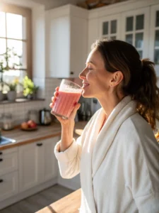 drinking pink salt detox drink in the morning