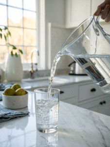 Pouring filtered water into a glass