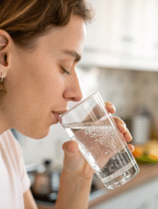 Drinking water after using Celtic salt under the tongue