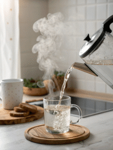 pouring warm water for pink salt recipe to lose weight
