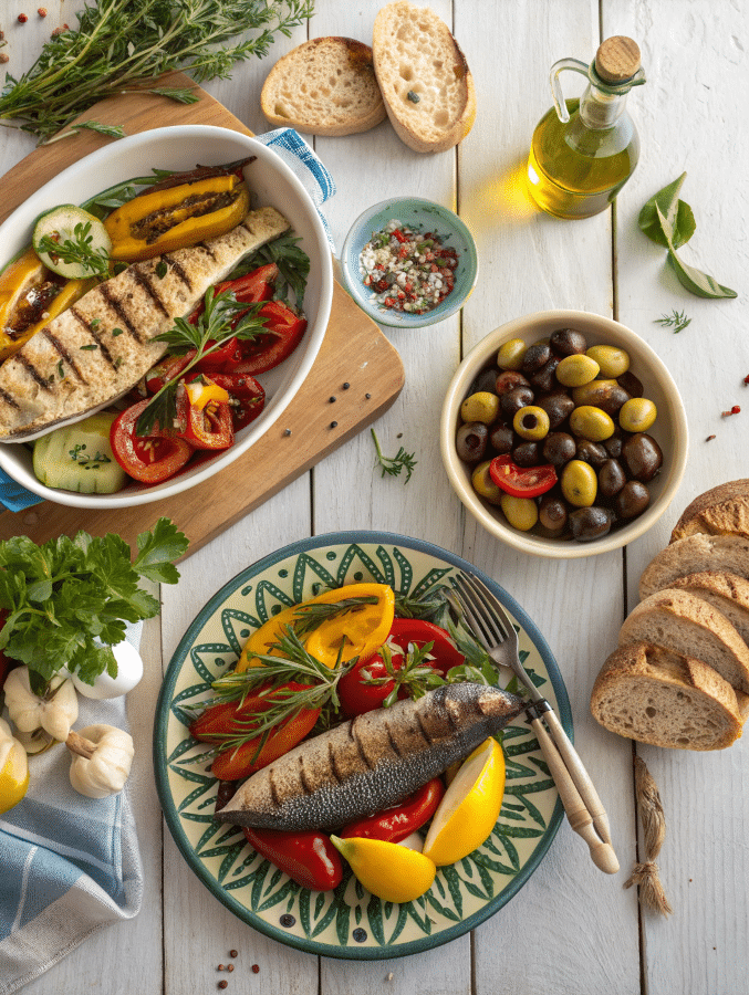 Mediterranean diet meal plan colorful dishes