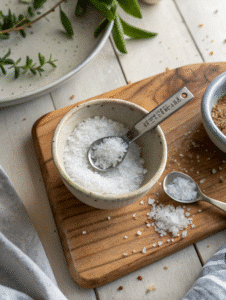 Measuring 1/8 teaspoon of Celtic sea salt