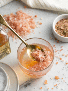 Stirring the pink salt trick drink until all ingredients dissolve