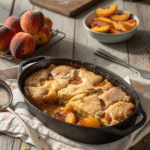 Peach cobbler recipe baked golden with juicy peaches