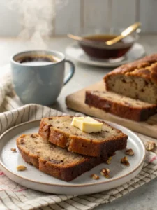 banana bread recipe served with coffee