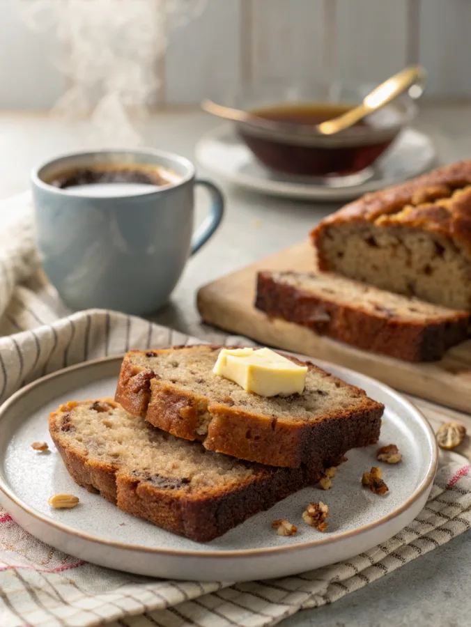 banana bread recipe served with coffee
