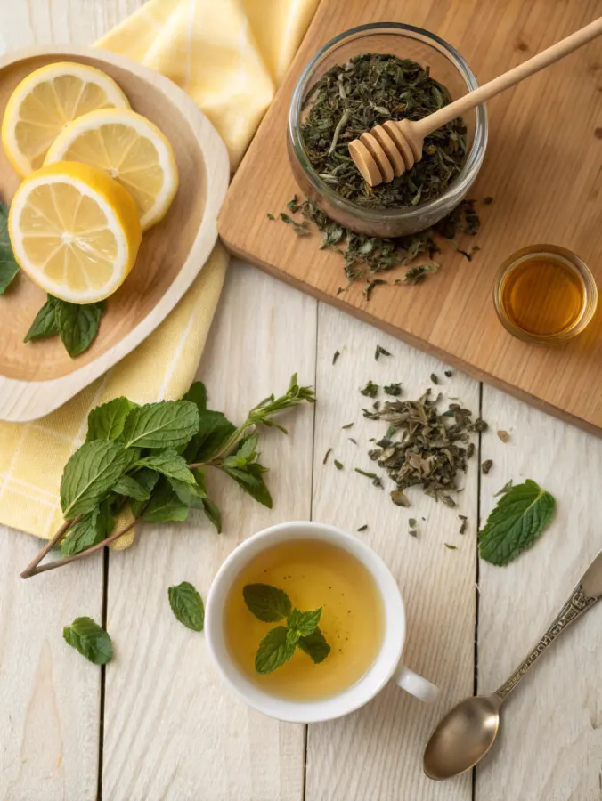 Ingredients for making healthy green tea